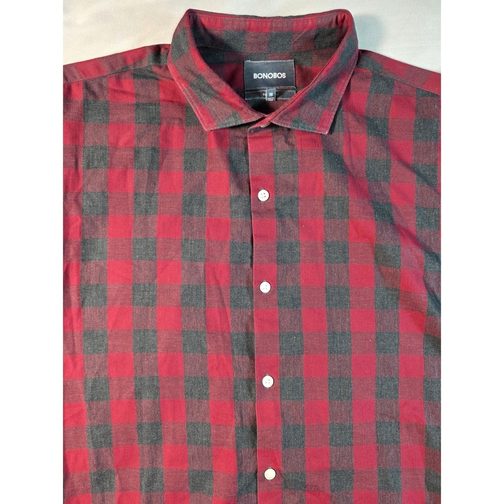 Bonobos Button Up Shirt Mens XL Red Black Buffalo Plaid Standard Fit‎ Cotton